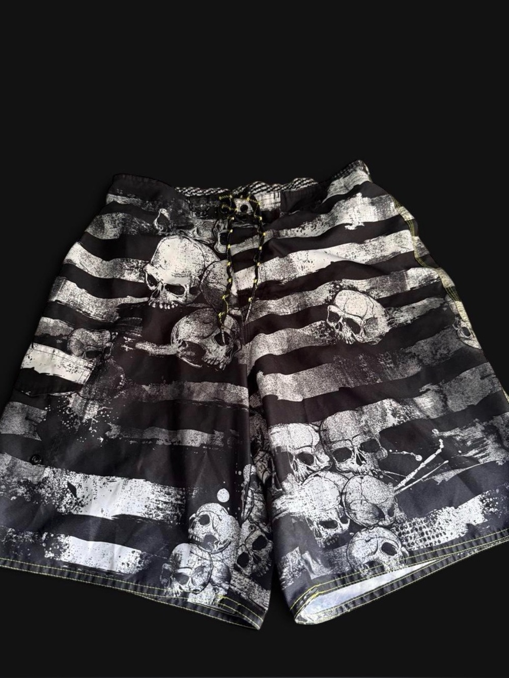 Men's Black & White Skull Print Swim Trunks